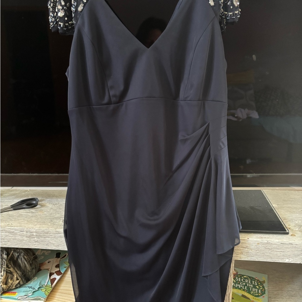 Xscape Navy Beaded Cap-Sleeve Midi Dress - Picture 10 of 11